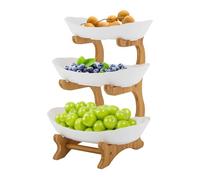 Chynalys Fruit Basket 3-Tier Serving Bowls with Stand, 3 Sizes Wooden Large Fruit Bowl, Storage Holder for Kitchen Counter, Snack Dessert Cake Tray Plate Rack for Party Wedding (White)