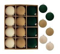 ChYoung 12 Pcs Velvet Baubles 6cm Flocked Ornaments Set - Shatterproof Christmas Tree Decorations for Party, Holiday, Wedding Decor