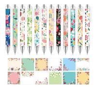 ChYoung 24 Pcs Pretty Floral Ballpoint Pens with 24 Pcs Flower Sticky Notes Set for Women Girls Cute Aesthetic Pens Floral Stickers Gifts Set for Mom Freind Employee, School Office Stationery Supplies