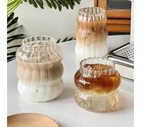 ChYoung 2pcs / 3pcs Ribbed Ice Coffee Cup Vintage Drinking Glasses Tumblers Gourd Shape Latte Glass Ripple Glassware Wave Shaped Cups for Tea, Milk, Whisky, Bar Accessories (3PCS(410ML+530ML+650ML))
