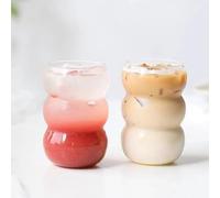 ChYoung 2pcs / 3pcs Ribbed Ice Coffee Cup Vintage Drinking Glasses Tumblers Gourd Shape Latte Glass Ripple Glassware Wave Shaped Cups for Tea, Milk, Whisky, Bar Accessories (2PCS(430ML+430ML))