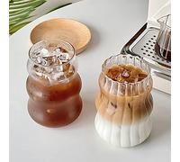 ChYoung 2pcs / 3pcs Ribbed Ice Coffee Cup Vintage Drinking Glasses Tumblers Gourd Shape Latte Glass Ripple Glassware Wave Shaped Cups for Tea, Milk, Whisky, Bar Accessories (2PCS(530ML+530ML))