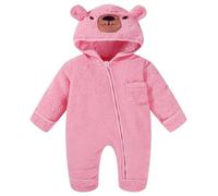 ChYoung Baby Snowsuit Onesie Newborn Baby Girl Boy Clothes Bear Hooded Footed Fleece Romper Fall Winter Outfits (Pink, 3-6 Months)