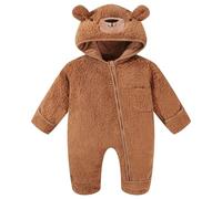 ChYoung Baby Snowsuit Onesie Newborn Baby Girl Boy Clothes Bear Hooded Footed Fleece Romper Fall Winter Outfits (Brown, 0-3 Months)