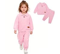 ChYoung Boys Girls Kids Tracksuit Velour Long Sleeve Pullover and Sweatpants Set 2 Piece Velvet Sweatshirt Tops and Pants (UK, Age, 18 Months, 24 Months, Pink)
