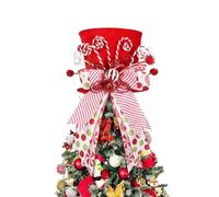 ChYoung Candy Cane Christmas Tree Topper Hat with Bow Ribbon Decoration Christmas Baubles Tree Decorations for Xmas Holiday Party Wedding Tabletop Desktop Decor (1, Red)