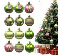 ChYoung Christmas Tree Baubles Decorations Set 12 Pcs 6 cm Red and Green Baubles Plastic Shatterproof Christmas Balls Hanging Ornaments for Xmas Tree Holidays Party Decor (12, Green+Pink)