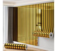 ChYoung Self Adhesive Wallpaper 1 Roll 40x300 cm Sticky Wallpaper Gold/Silver Vertical Stripes with Mirror Metallic Texture Waterproof Wall Sticker for Living Room TV Background (Gold, 40cmx300cm)
