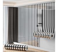 ChYoung Self Adhesive Wallpaper 1 Roll 40x300 cm Sticky Wallpaper Gold/Silver Vertical Stripes with Mirror Metallic Texture Waterproof Wall Sticker for Living Room TV Background (Silver, 40cmx300cm)