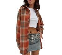 CHYRII Womens Button Down Flannel Shirts Long Sleeve Plaid Shackets Business Casual Blouse Top, Caramel, M