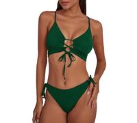 CHYRII Womens Sexy Cutout Bikini Sets Lace Up High Cut Thong Two Piece Swimsuit, Emerald Green, XL