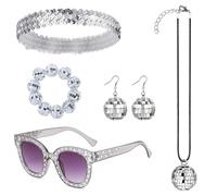 Chyuxinda 5pcs Disco Balls 70s 80s Costume Glitter Sunglasses Hippie Headband for 1980s 1970s Women's Carnival Halloween Carnival Cosplay Outfit