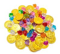 Chyuxinda Pirate Gold Coins Gemstones Pirate Treasure Gemstones Birthday Treasure Chest for Pirate Party Party Bag Pirate Costume Party Carnival Halloween (Classic, 100, Number)