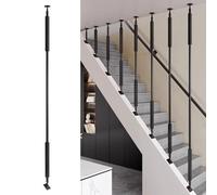 CHZDPP Angle Adjustable Metal Stair Spindles for Prevent Falling, Staircase Balusters for Lofts/Hotel/Villas/Office Stairs Remodeling, Customizable Baluster Column(Black(Style B),135cm/53.1in/4.4ft)
