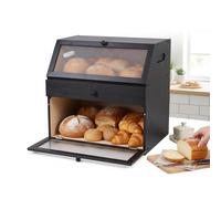 CHZIMADE Double Decker Bread Bin 2-Layer Bread Box Large Capacity Storage Bins Containers with Clear Windows Food Keeper for Kitchen Storage (Black)