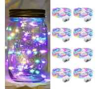 chzk 8 Pack Fairy Lights 7Ft 20 LED Twinkle String Lights 3 Modes Battery Operated Waterproof Firefly Starry for Mason Jar Party Wedding Easter Valentines Day Table Centerpieces,Rainbow-Pastel
