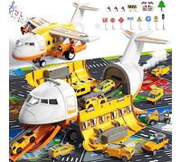 Ci Vetch Toy Airplane for Boys Kids Age 4-7, Airplane Toys for 3 year old, Large Transport Spray Aeroplane Toys with 10 Construction Vehicles, Birthday Gifts Boy Toys Age 4-5, Yellow