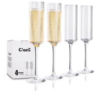 Ciaell Champagne Flutes Set of 4 - Vintage Ribbed Crystal Hand Blown Champagne Glasses With Long Stem - Elegant Sparkling Wine Stemware - Unique Gift for Birthday, Wedding, Anniversary & Daily Use