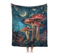 CIAIDU Moonlight Frogs on Mushrooms Throw Blanket, Forest Blanket Throw for Adults, Lightweight Soft Cozy Blanket for Couch Sofa Bed Room Decor 60x80 Inches