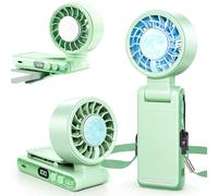 Ciaien Handheld Portable Turbo Fan with Ice Cooling,5 Speed Rechargeable LED Display Foldable Hand Held Personal Clip/Neck/Waist Fan,180°& 360° Adjustable,Pocket Mini Fan for Outdoor/Home(Green)