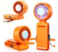 Ciaien Handheld Portable Turbo Fan with Ice Cooling,5 Speed Rechargeable LED Display Foldable Hand Held Personal Clip/Neck/Waist Fan,180°& 360° Adjustable,Pocket Mini Fan for Outdoor/Home(Orange)