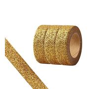 CIAJIE Glitter Washi Tape,3 Rolls 15mm Decorative Tape, Craft Self Adhesive Stick On Sticky Glitter Trim Gold ，Supplies for DIY, Bullet Journal, Craft, Gift Wrapping, Scrapbooking (Glod)