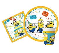 Ciao AZ037 Party Tableware Set Minions The Rise of Gru for 8 people (36 pcs: 8 plates Ø23cm, 8 cups 200ml, 20 napkins 33x33cm), Solid, Yellow, White