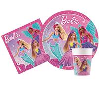 Ciao AZ042 Party Tableware Set Barbie Fantasy People (88 pcs Plates Ø23cm, 24 Cups 200ml, 40 Paper Napkins), Pink