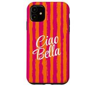 Ciao Bella Italian Saying Hot Pink Bright Orange Stripes Case for iPhone 11