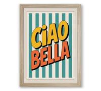 Ciao Bella Retro Framed Wall Art Print A4 (29.7×21cm) Oak, Wall Decor for Living Room, Bedroom, Office & Home, Ready to Hang, Art Gift