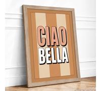 Ciao Bella Typography Framed Wall Art Print A4 (29.7×21cm) Oak, Wall Decor for Living Room, Bedroom, Office & Home, Ready to Hang, Art Gift