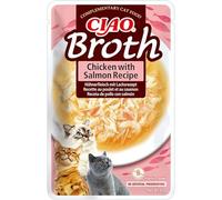 Ciao Broth by INABA Cat Treat - Chicken with Salmon - 5 Pack (40g total) / Moist Cat Treat, Delicious & Healthy Snack, Food Topper, Side Dish, Complement, Natural, Grain Free