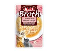 Ciao Broth by INABA Wet Cat Food - Chicken with Salmon - 1 Pack (40g total) / Moist Treat, Delicious & Healthy Snack, Food Topper, Side Dish, Complement, Natural, Grain Free, Wet Cat Food