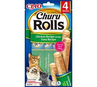 Ciao Churu Rolls by INABA Cat Treat - Chicken & Tuna Flavour 12 Pack (48 x 10g total) / Crispy Sticks with Creamy Filling Cat Treat, Delicious & Healthy Snack, Hand Feeding, Natural, Grain Free