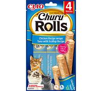 Ciao Churu Rolls by INABA Cat Treat - Chicken, Tuna & Scallop Flavour 12 Pack (48 x 10g) / Crispy Sticks with Creamy Filling Cat Treat, Delicious & Healthy Snack, Hand Feeding, Natural, Grain Free