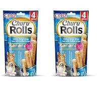 Ciao Churu Rolls by INABA Cat Treat - Chicken, Tuna & Scallop Flavour (4 x 10g) / Crispy Sticks with Creamy Filling Cat Treat, Delicious & Healthy Snack, Hand Feeding, Natural, Grain Free (Pack of 2)