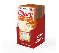 Ciao Churu Sticks by INABA Cat Treat - Chicken & Beef Flavour 12 Pack (48 x 14g total) / Soft & Creamy Cat Treat, Delicious & Healthy Snack, Pill Assist, Natural, Grain Free