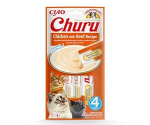 Ciao Churu Sticks by INABA Cat Treat - Chicken & Beef Flavour (4 x 14g) / Soft & Creamy Cat Treat, Delicious & Healthy Snack, Squeezable Purée Food Topper, Pill Assist, Natural, Grain Free