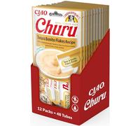 Ciao Churu Sticks by INABA Cat Treat -Tuna & Bonito Flakes Flavour (48 x 14g) / Soft & Creamy Treat, Delicious & Healthy Snack, Purée Food Topper, Pill Assist, Natural, Grain Free, Wet Cat Food