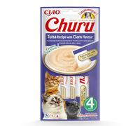 Ciao Churu Sticks by INABA Cat Treat - Tuna & Clam Flavour (4 x 14g) / Soft & Creamy Cat Treat, Delicious & Healthy Snack, Squeezable Purée Food Topper, Pill Assist, Natural, Grain Free