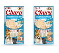 Ciao Churu Sticks by INABA Cat Treat - Tuna Recipe with Seafood Flavour (4 x 14g) / Soft & Creamy Cat Treat, Delicious & Healthy Snack, Purée Food Topper, Pill Assist, Natural, Grain Free (Pack of 2)