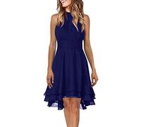 Ciao Dress Womens Summer Casual Solid Halter Neck Button Chiffon Splice A Line Dress Summer Dresses Petite Women Navy