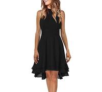 Ciao Dress Womens Summer Casual Solid Halter Neck Button Chiffon Splice A Line Dress Summer Dresses Petite Women Black