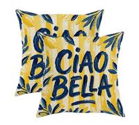 Ciao Outdoor Pillow Covers, Summer Vibrant Bella Leaves Summer Yellow Waterproof All Weather Patio Chair Pillow Covers for Front Porch Bench Deck Furniture 16x16 Inch
