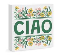 Ciao Wood Block Sign Italian Hello Welcome Signs Decor Rustic Desk Decor Signs Wood Plaque Box Sign for Home Farmhouse Office Dorm Desk Tabletop Shelf Decoration