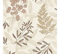 Ciara Golden Leaves Wallpaper - Cream Brown Floral Metallic Effect - Textured Modern Contemporary Paste The Wall Vinyl