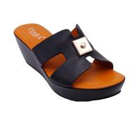 CIARA LONDON Chic Black Ladies Mid Heel Soft Comfort Insole Wedge Sandal - Slip-On Style, UK 5