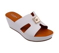 CIARA LONDON Chic White Ladies Mid Heel Soft Comfort Insole Wedge Sandal - Slip-On Style, UK 4