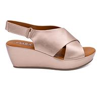 CIARA LONDON Ladies Champagne Open Toe Slip On Mid Heel Wedge Hook And Loop Casual Summer Sandals UK 6
