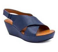 CIARA LONDON Ladies Open Toe Slip On Mid Heel Wedge Hook And Loop Casual Summer Sandals, Navy, UK 6